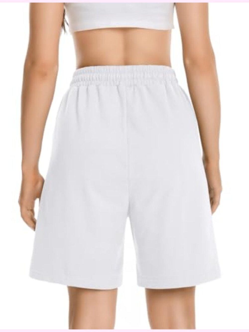 Women's Long Sweat Shorts with Pockets Cotton Blend Athletic Drawstring Bermuda - Picture 3 of 5